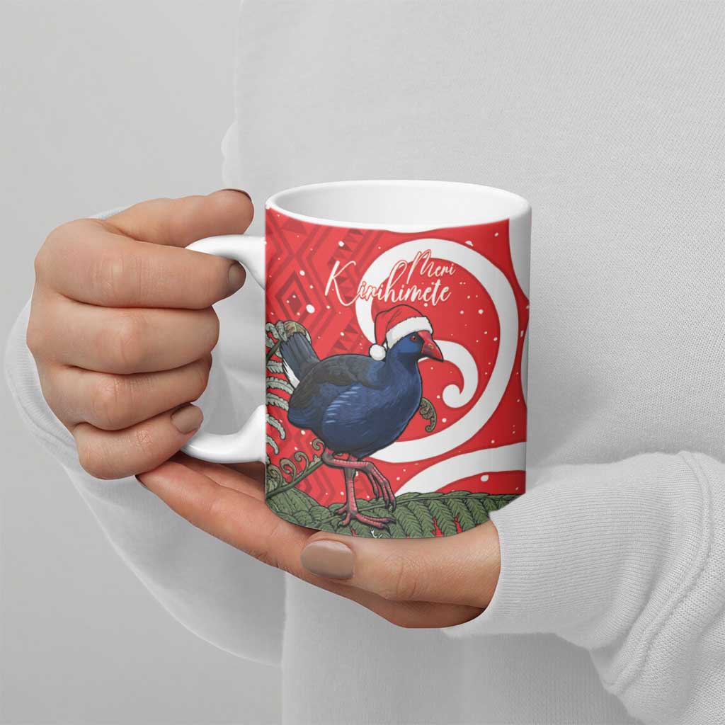 Personalized New Zealand Pukeko Christmas Ceramic Mug Meri Kirihimete Taniko Ponga Koru Red - Aussie Hoodie