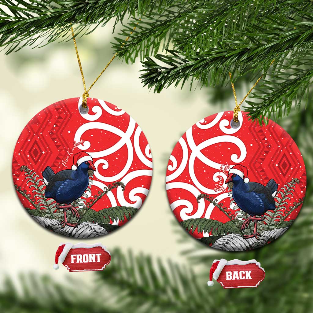 Personalized New Zealand Pukeko Christmas Ceramic Ornament Meri Kirihimete Taniko Ponga Koru Red - Aussie Hoodie