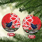 Personalized New Zealand Pukeko Christmas Ceramic Ornament Meri Kirihimete Taniko Ponga Koru Red - Aussie Hoodie