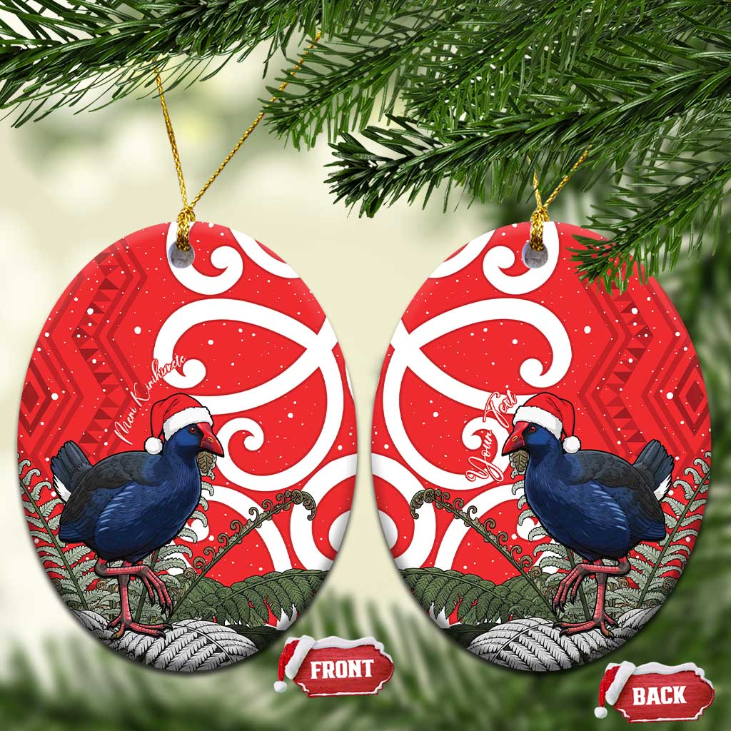 Personalized New Zealand Pukeko Christmas Ceramic Ornament Meri Kirihimete Taniko Ponga Koru Red - Aussie Hoodie