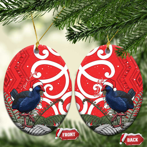 Personalized New Zealand Pukeko Christmas Ceramic Ornament Meri Kirihimete Taniko Ponga Koru Red - Aussie Hoodie