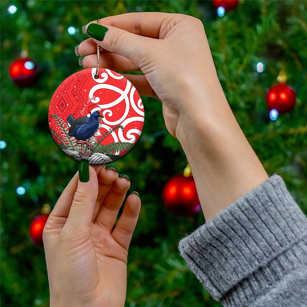 Personalized New Zealand Pukeko Christmas Ceramic Ornament Meri Kirihimete Taniko Ponga Koru Red - Aussie Hoodie
