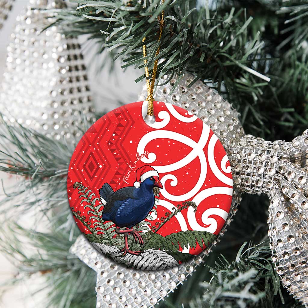 Personalized New Zealand Pukeko Christmas Ceramic Ornament Meri Kirihimete Taniko Ponga Koru Red - Aussie Hoodie