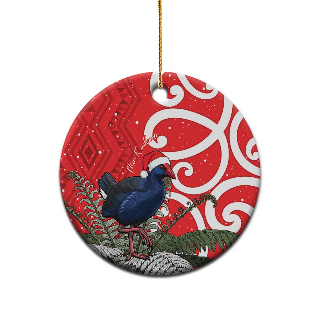 Personalized New Zealand Pukeko Christmas Ceramic Ornament Meri Kirihimete Taniko Ponga Koru Red - Aussie Hoodie