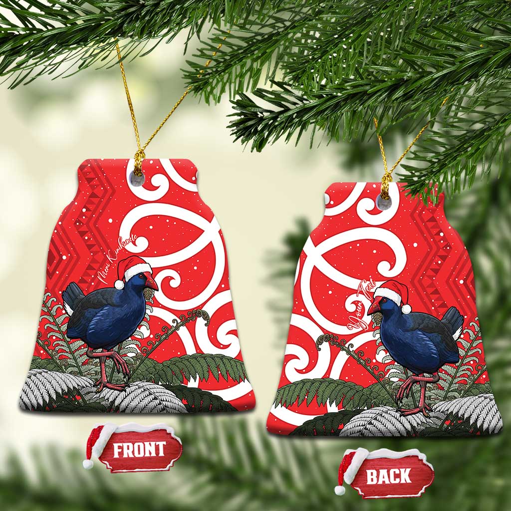 Personalized New Zealand Pukeko Christmas Ceramic Ornament Meri Kirihimete Taniko Ponga Koru Red - Aussie Hoodie