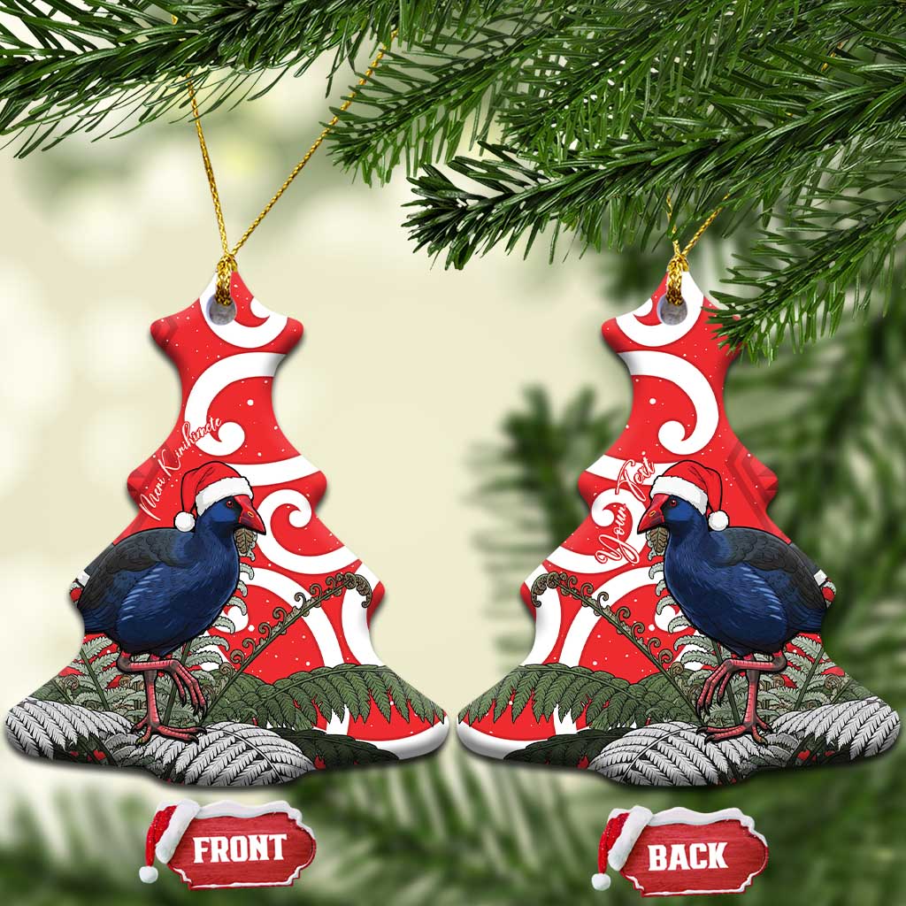 Personalized New Zealand Pukeko Christmas Ceramic Ornament Meri Kirihimete Taniko Ponga Koru Red - Aussie Hoodie
