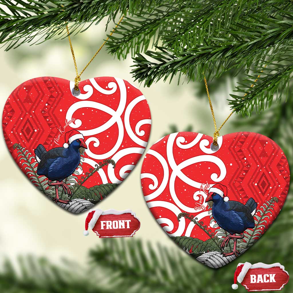Personalized New Zealand Pukeko Christmas Ceramic Ornament Meri Kirihimete Taniko Ponga Koru Red - Aussie Hoodie