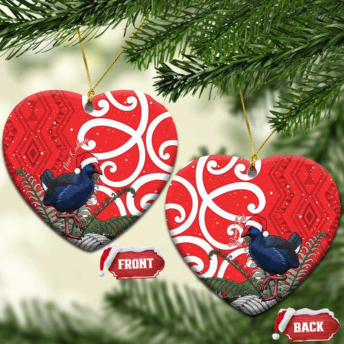 Personalized New Zealand Pukeko Christmas Ceramic Ornament Meri Kirihimete Taniko Ponga Koru Red - Aussie Hoodie