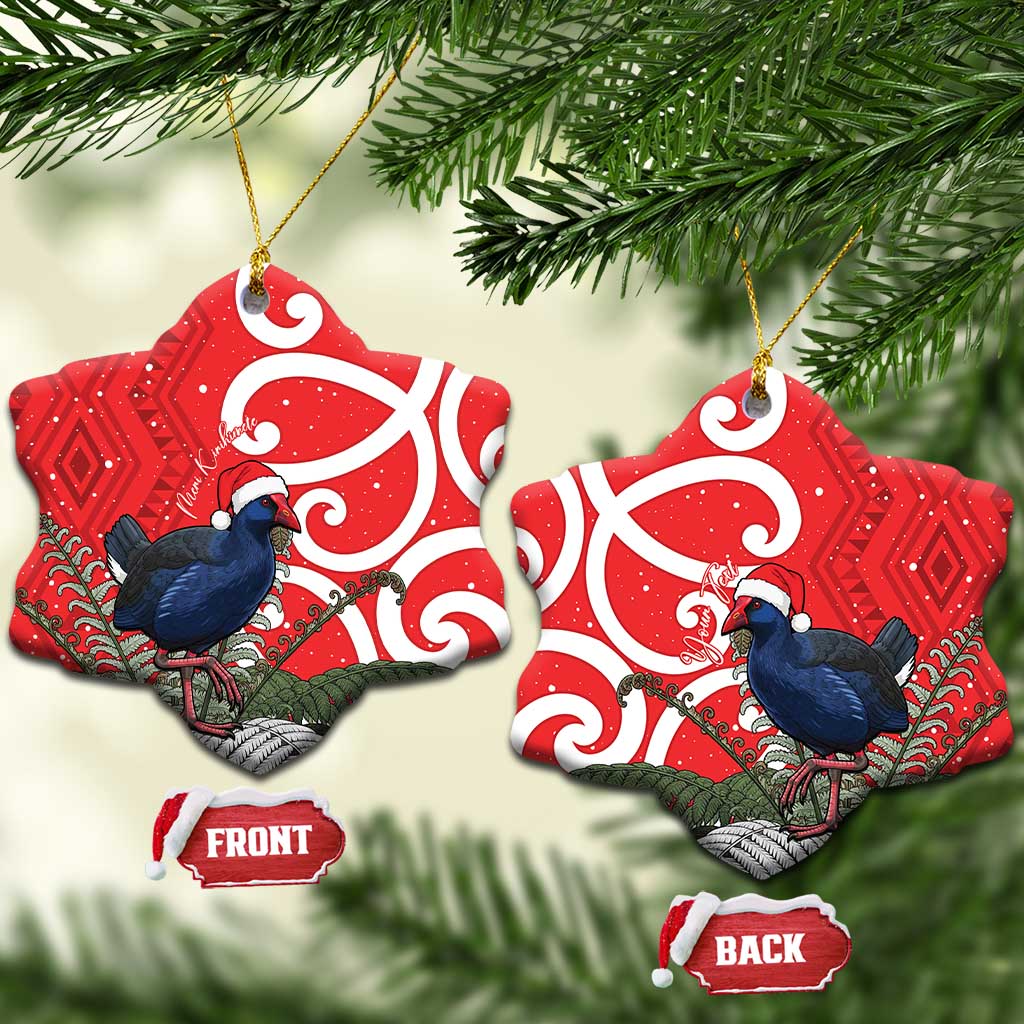 Personalized New Zealand Pukeko Christmas Ceramic Ornament Meri Kirihimete Taniko Ponga Koru Red - Aussie Hoodie