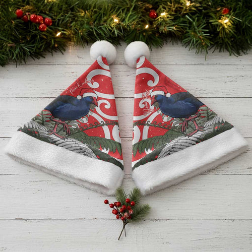 Personalized New Zealand Pukeko Christmas Santa Hat Meri Kirihimete Taniko Ponga Koru Red - Aussie Hoodie