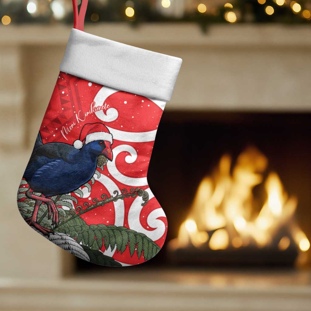 Personalized New Zealand Pukeko Christmas Stocking Meri Kirihimete Taniko Ponga Koru Red - Aussie Hoodie