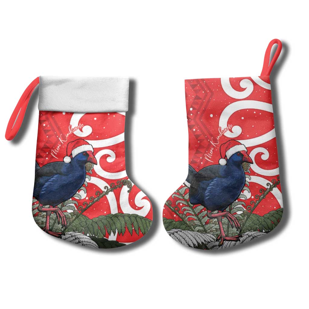 Personalized New Zealand Pukeko Christmas Stocking Meri Kirihimete Taniko Ponga Koru Red - Aussie Hoodie