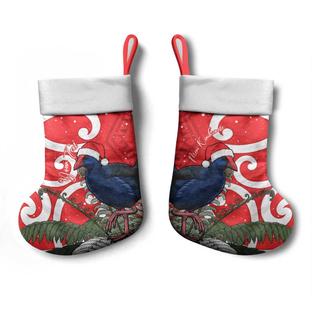 Personalized New Zealand Pukeko Christmas Stocking Meri Kirihimete Taniko Ponga Koru Red - Aussie Hoodie