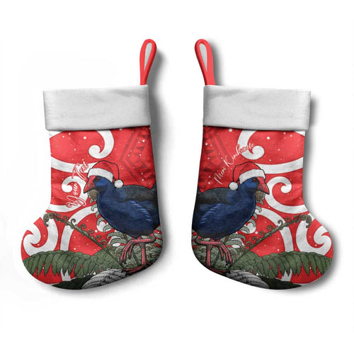 Personalized New Zealand Pukeko Christmas Stocking Meri Kirihimete Taniko Ponga Koru Red - Aussie Hoodie