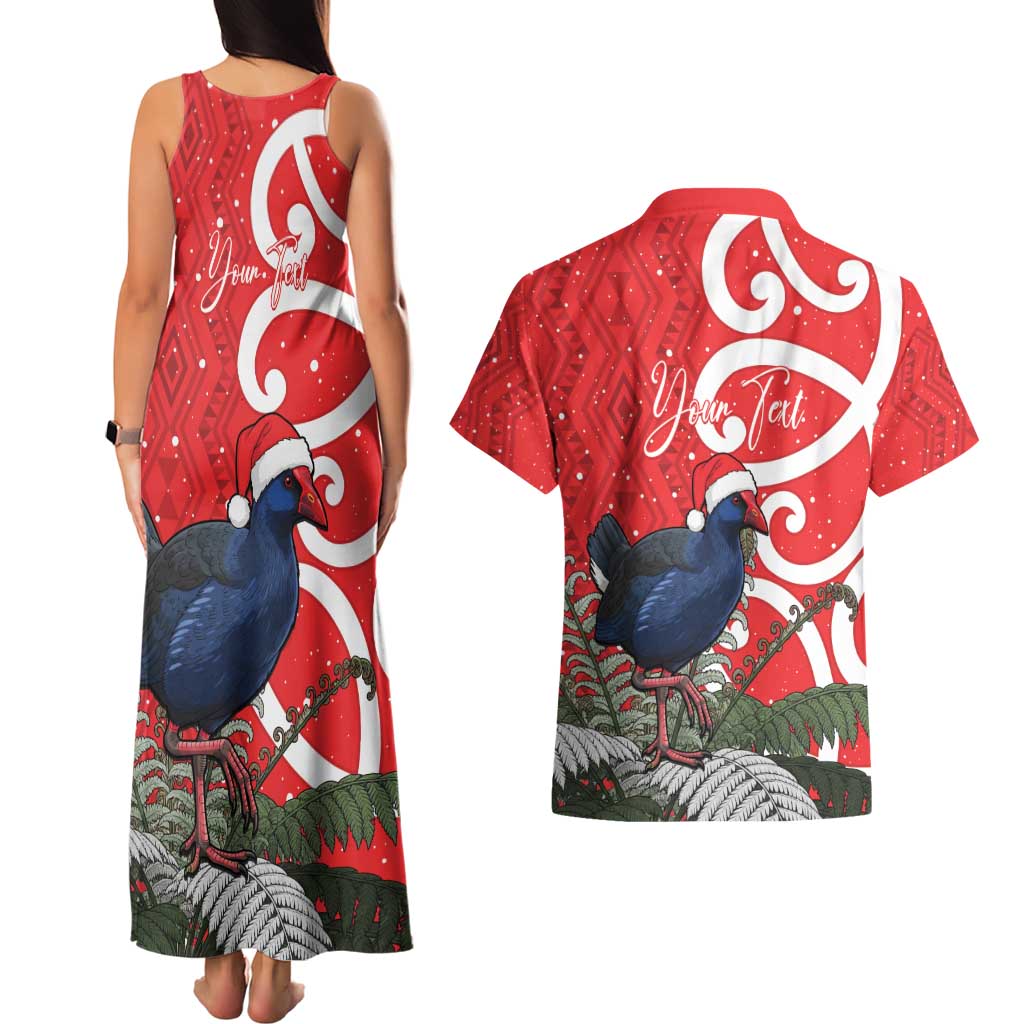 Personalized New Zealand Pukeko Christmas Couples Matching Tank Maxi Dress and Hawaiian Shirt Meri Kirihimete Taniko Ponga Koru Red - Aussie Hoodie