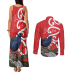 Personalized New Zealand Pukeko Christmas Couples Matching Tank Maxi Dress and Long Sleeve Button Shirt Meri Kirihimete Taniko Ponga Koru Red - Aussie Hoodie