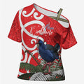 Personalized New Zealand Pukeko Christmas Cross Shoulder Shirt Meri Kirihimete Taniko Ponga Koru Red - Aussie Hoodie