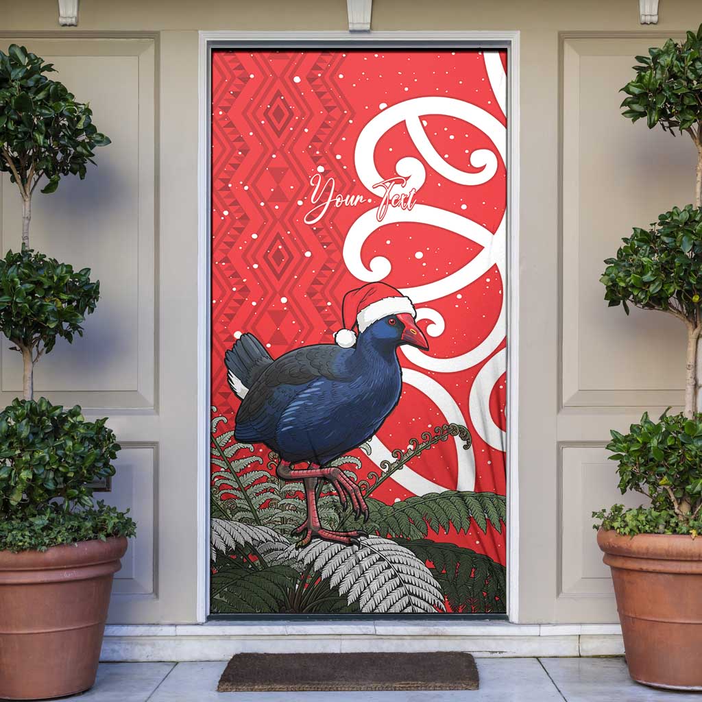 Personalized New Zealand Pukeko Christmas Door Cover Meri Kirihimete Taniko Ponga Koru Red - Aussie Hoodie