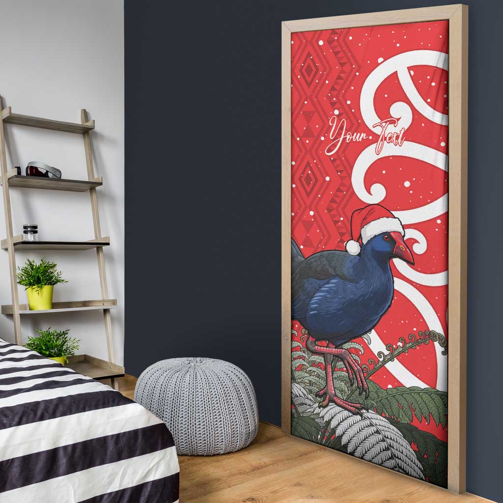 Personalized New Zealand Pukeko Christmas Door Cover Meri Kirihimete Taniko Ponga Koru Red - Aussie Hoodie