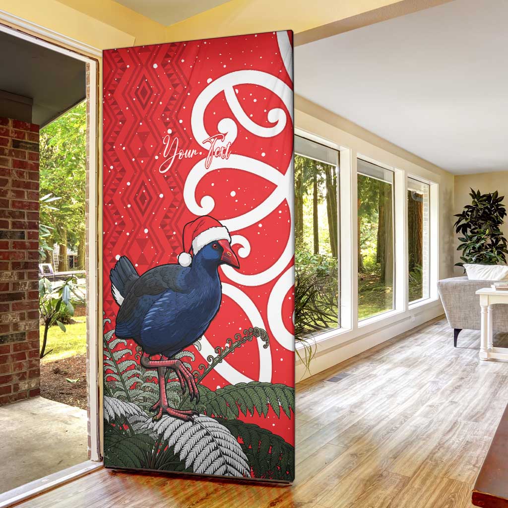 Personalized New Zealand Pukeko Christmas Door Cover Meri Kirihimete Taniko Ponga Koru Red - Aussie Hoodie