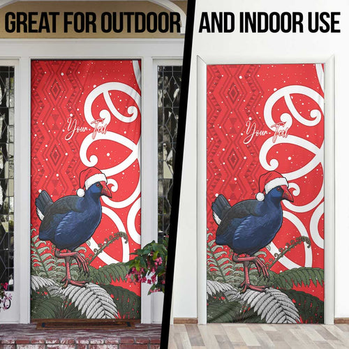 Personalized New Zealand Pukeko Christmas Door Cover Meri Kirihimete Taniko Ponga Koru Red - Aussie Hoodie
