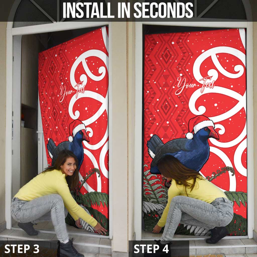 Personalized New Zealand Pukeko Christmas Door Cover Meri Kirihimete Taniko Ponga Koru Red - Aussie Hoodie