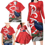Personalized New Zealand Pukeko Christmas Family Matching Long Sleeve Bodycon Dress and Hawaiian Shirt Meri Kirihimete Taniko Ponga Koru Red - Aussie Hoodie