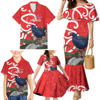 Personalized New Zealand Pukeko Christmas Family Matching Mermaid Dress and Hawaiian Shirt Meri Kirihimete Taniko Ponga Koru Red - Aussie Hoodie