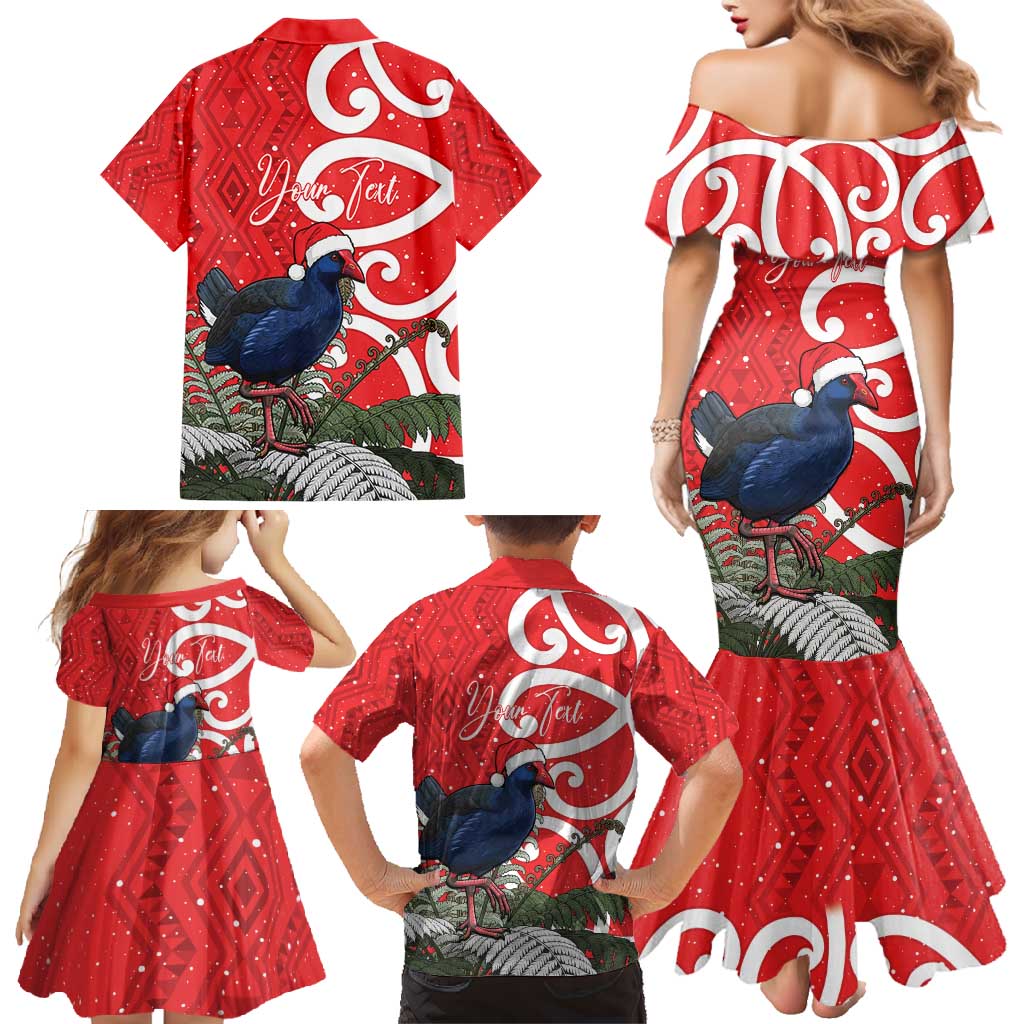 Personalized New Zealand Pukeko Christmas Family Matching Mermaid Dress and Hawaiian Shirt Meri Kirihimete Taniko Ponga Koru Red - Aussie Hoodie