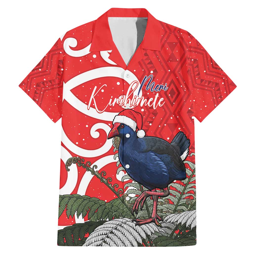 Personalized New Zealand Pukeko Christmas Family Matching Mermaid Dress and Hawaiian Shirt Meri Kirihimete Taniko Ponga Koru Red - Aussie Hoodie
