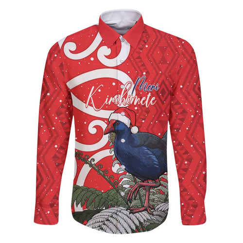 Personalized New Zealand Pukeko Christmas Family Matching Mermaid Dress and Hawaiian Shirt Meri Kirihimete Taniko Ponga Koru Red - Aussie Hoodie