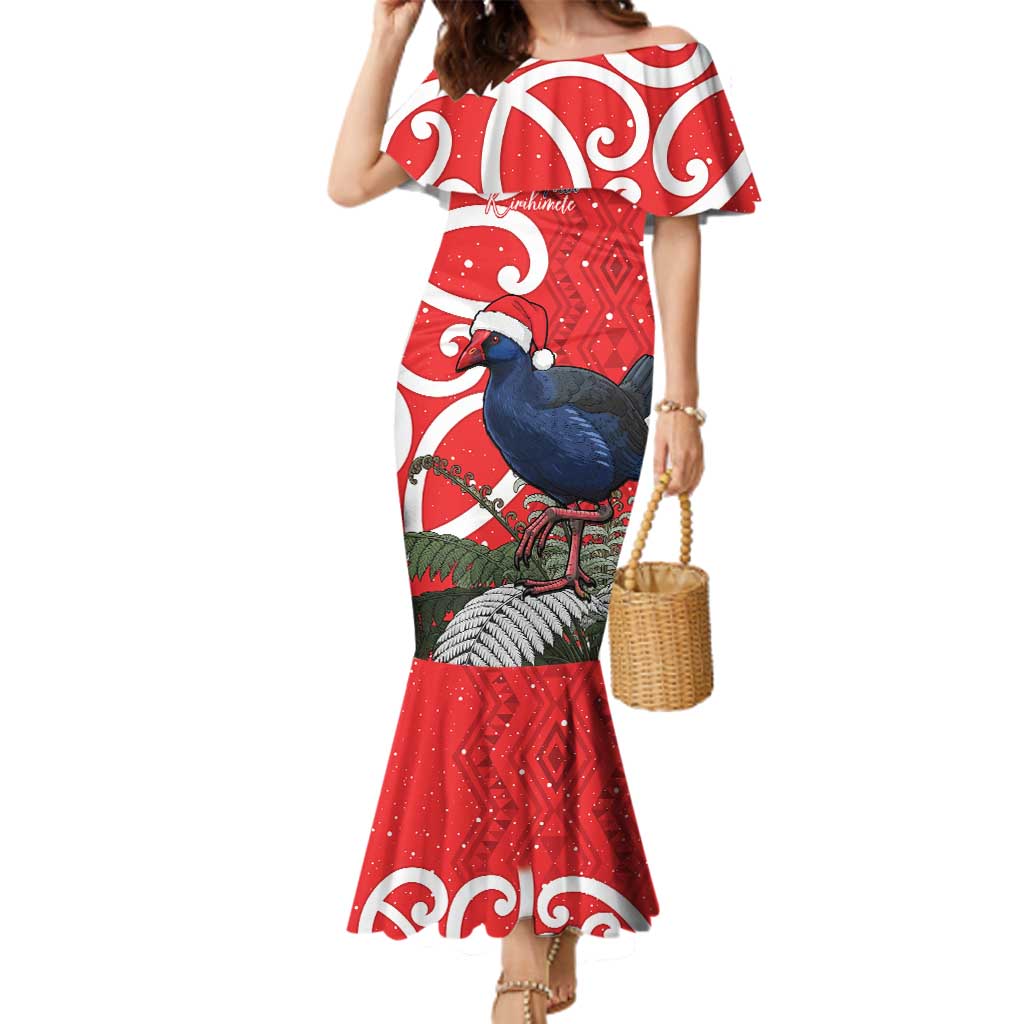 Personalized New Zealand Pukeko Christmas Family Matching Mermaid Dress and Hawaiian Shirt Meri Kirihimete Taniko Ponga Koru Red - Aussie Hoodie