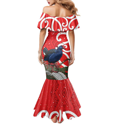 Personalized New Zealand Pukeko Christmas Family Matching Mermaid Dress and Hawaiian Shirt Meri Kirihimete Taniko Ponga Koru Red - Aussie Hoodie