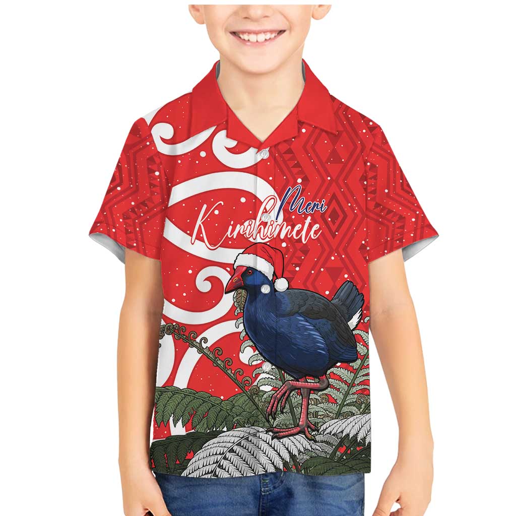 Personalized New Zealand Pukeko Christmas Family Matching Mermaid Dress and Hawaiian Shirt Meri Kirihimete Taniko Ponga Koru Red - Aussie Hoodie