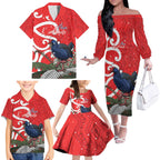 Personalized New Zealand Pukeko Christmas Family Matching Off The Shoulder Long Sleeve Dress and Hawaiian Shirt Meri Kirihimete Taniko Ponga Koru Red - Aussie Hoodie
