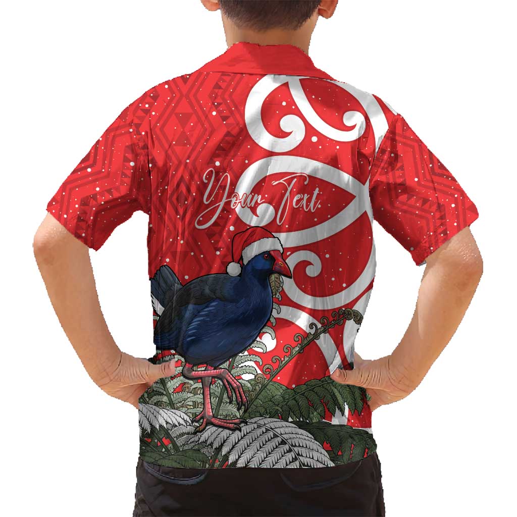 Personalized New Zealand Pukeko Christmas Family Matching Off Shoulder Maxi Dress and Hawaiian Shirt Meri Kirihimete Taniko Ponga Koru Red - Aussie Hoodie