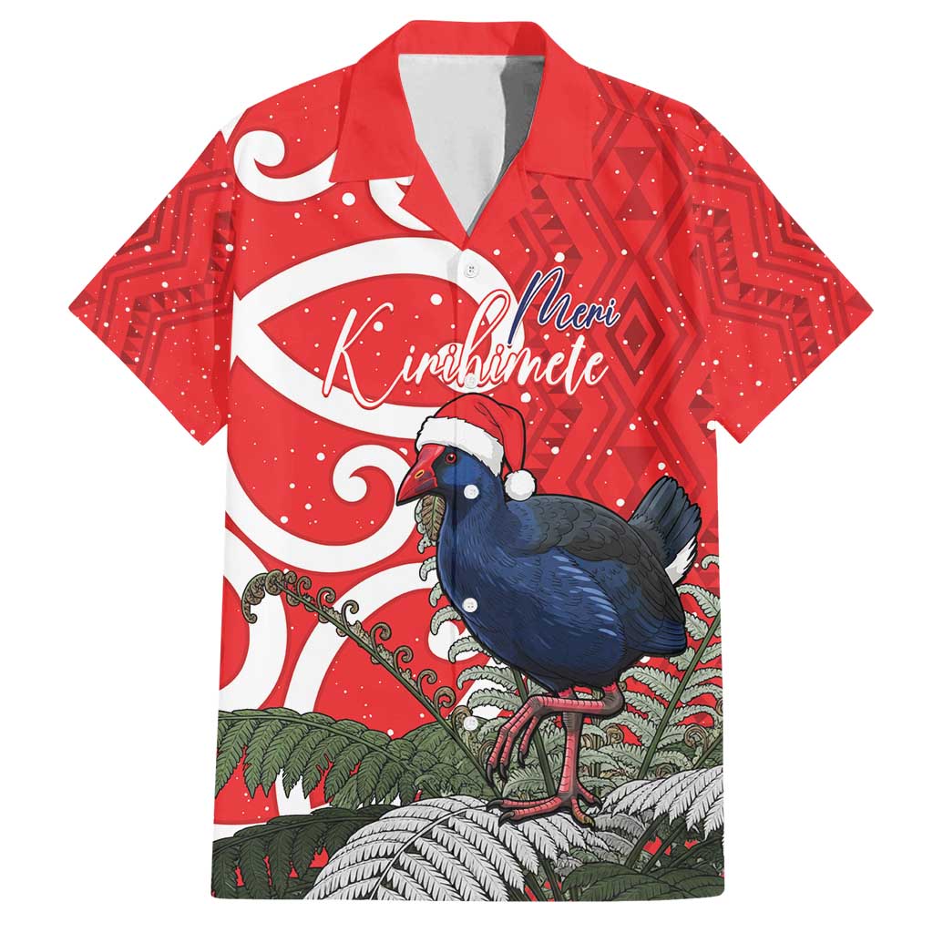 Personalized New Zealand Pukeko Christmas Family Matching Off Shoulder Maxi Dress and Hawaiian Shirt Meri Kirihimete Taniko Ponga Koru Red - Aussie Hoodie