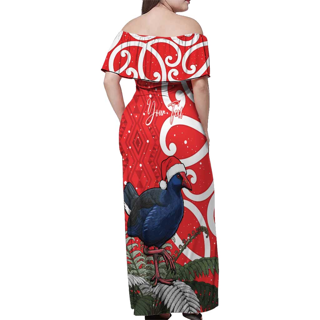 Personalized New Zealand Pukeko Christmas Family Matching Off Shoulder Maxi Dress and Hawaiian Shirt Meri Kirihimete Taniko Ponga Koru Red - Aussie Hoodie