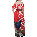 Personalized New Zealand Pukeko Christmas Family Matching Off Shoulder Maxi Dress and Hawaiian Shirt Meri Kirihimete Taniko Ponga Koru Red - Aussie Hoodie