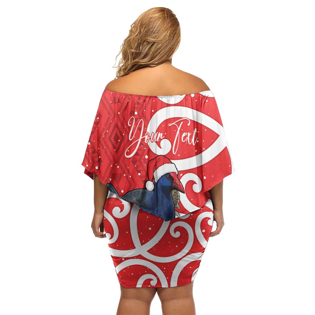 Personalized New Zealand Pukeko Christmas Family Matching Off Shoulder Short Dress and Hawaiian Shirt Meri Kirihimete Taniko Ponga Koru Red - Aussie Hoodie
