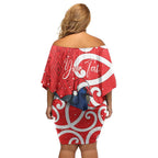 Personalized New Zealand Pukeko Christmas Family Matching Off Shoulder Short Dress and Hawaiian Shirt Meri Kirihimete Taniko Ponga Koru Red - Aussie Hoodie