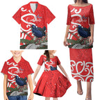 Personalized New Zealand Pukeko Christmas Family Matching Puletasi and Hawaiian Shirt Meri Kirihimete Taniko Ponga Koru Red - Aussie Hoodie