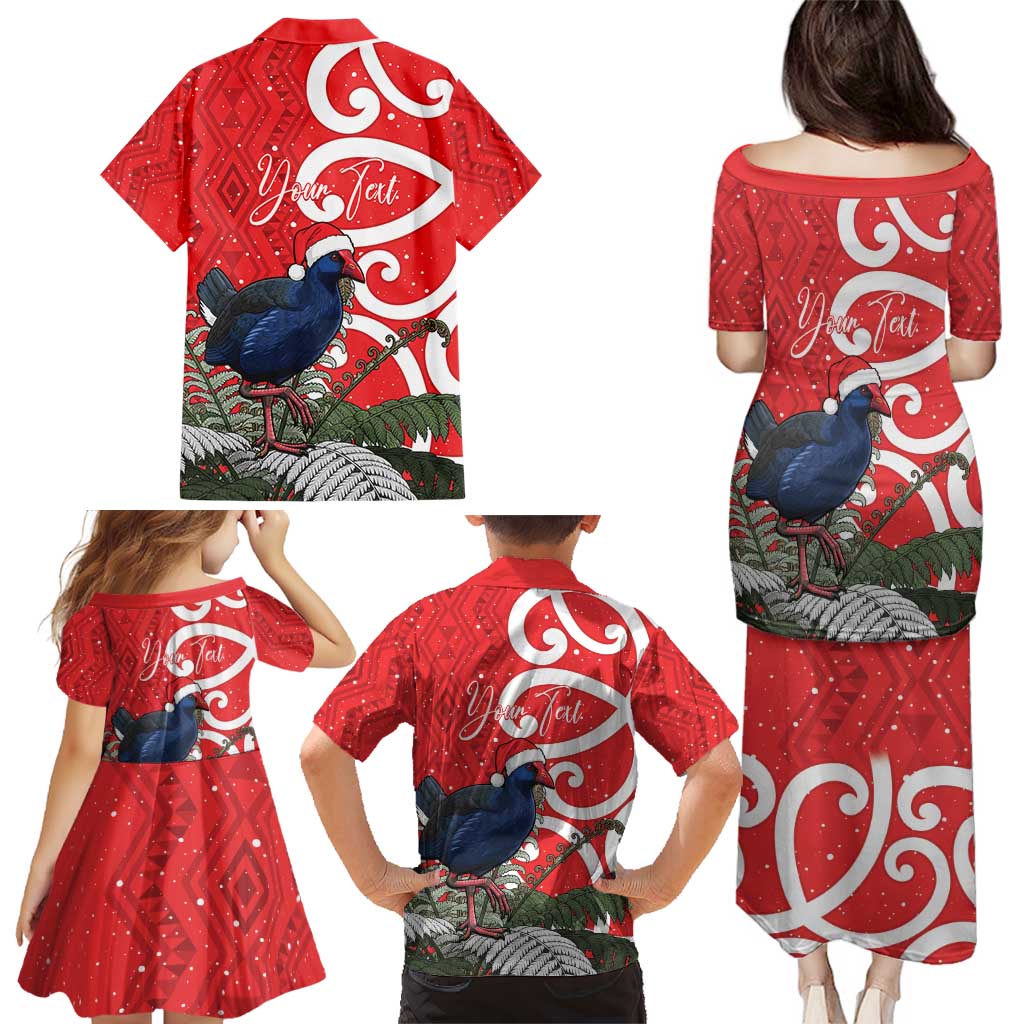 Personalized New Zealand Pukeko Christmas Family Matching Puletasi and Hawaiian Shirt Meri Kirihimete Taniko Ponga Koru Red - Aussie Hoodie