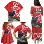 Personalized New Zealand Pukeko Christmas Family Matching Puletasi and Hawaiian Shirt Meri Kirihimete Taniko Ponga Koru Red - Aussie Hoodie
