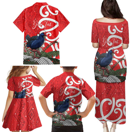 Personalized New Zealand Pukeko Christmas Family Matching Puletasi and Hawaiian Shirt Meri Kirihimete Taniko Ponga Koru Red - Aussie Hoodie