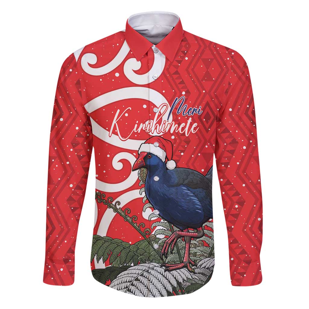 Personalized New Zealand Pukeko Christmas Family Matching Puletasi and Hawaiian Shirt Meri Kirihimete Taniko Ponga Koru Red - Aussie Hoodie
