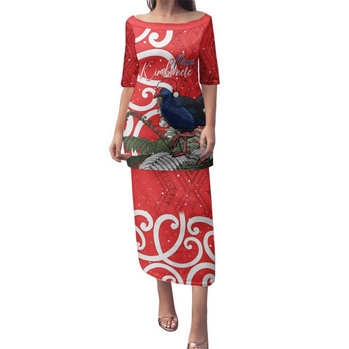 Personalized New Zealand Pukeko Christmas Family Matching Puletasi and Hawaiian Shirt Meri Kirihimete Taniko Ponga Koru Red - Aussie Hoodie