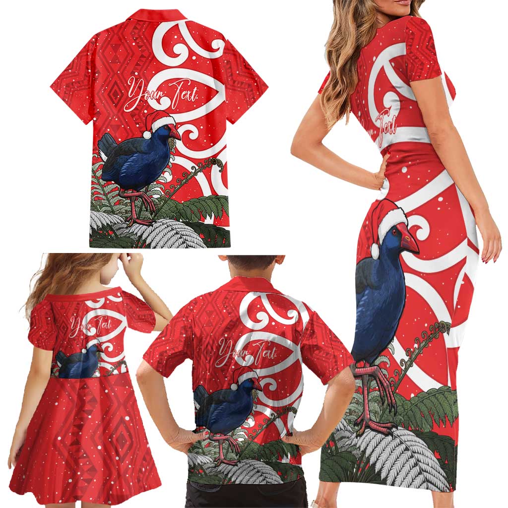 Personalized New Zealand Pukeko Christmas Family Matching Short Sleeve Bodycon Dress and Hawaiian Shirt Meri Kirihimete Taniko Ponga Koru Red - Aussie Hoodie