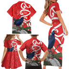 Personalized New Zealand Pukeko Christmas Family Matching Short Sleeve Bodycon Dress and Hawaiian Shirt Meri Kirihimete Taniko Ponga Koru Red - Aussie Hoodie