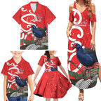 Personalized New Zealand Pukeko Christmas Family Matching Summer Maxi Dress and Hawaiian Shirt Meri Kirihimete Taniko Ponga Koru Red - Aussie Hoodie